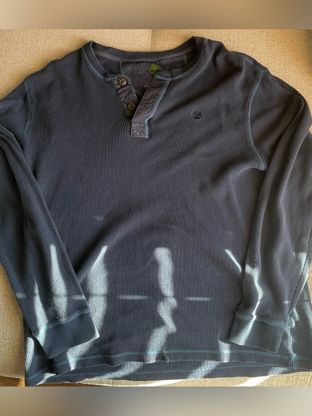 Timberland Men’s XL Blue Waffle Knit Thermal Henley Shirt